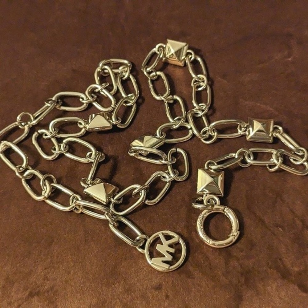 Michael Kors Chain Link Adjustable Belt Light Gold Metal S/M - Picture 1 of 8